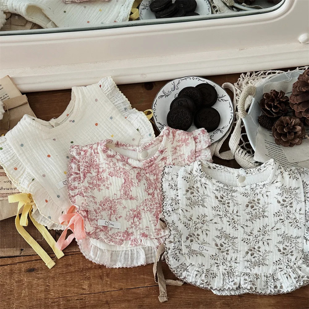 INS Style Baby Feeding Drool Bib Ruffle Floral Infants Lace Saliva Towel Soft Cotton Burp Cloth For born Toddler Kids Bibs 250317