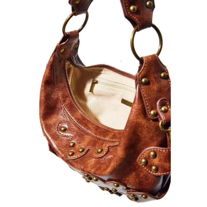 Ral Studded Hobo High Quality E Faux Leather Boho Moto Styg Shoulder Bag Women Original Brands Designer Female Bags