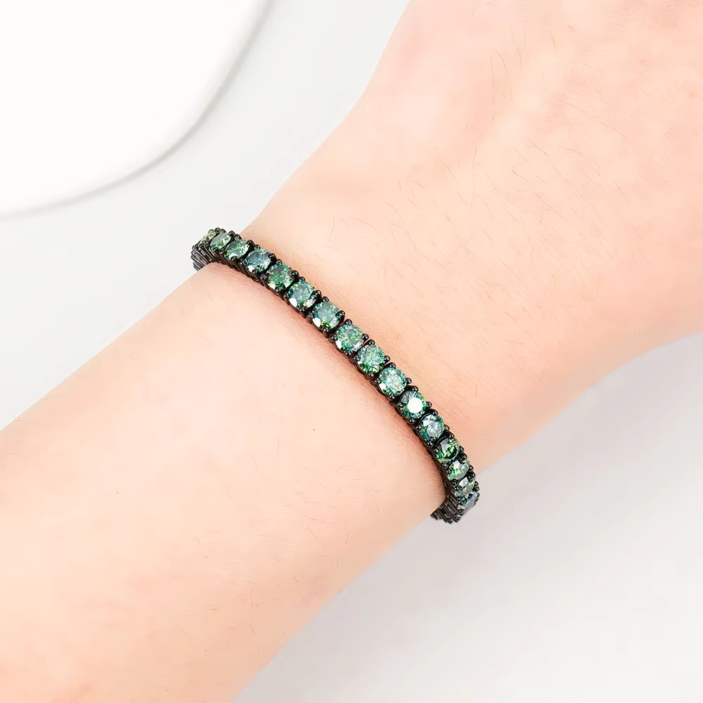 Moissanite Vivid Green Tennis Bracelet Black Gold Plated 925 Sterling Silver Factory Store Wholesale Pass Diamond Test Vvs D