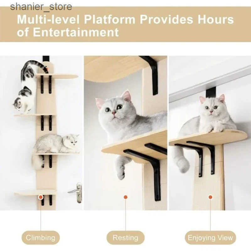 Wooden Cat Climbing Frame with 4 Layers - Vertical Tower Shelf for Cats - view 1