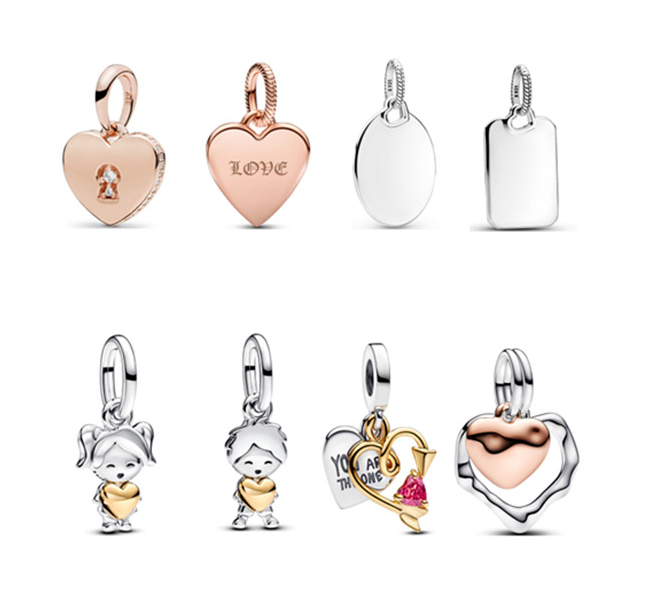 New 925 Sterling Silver Rose Gold Love Little Girl Boy Pendant Suitable for Women Bracelet Jewelry Fashion Accessories