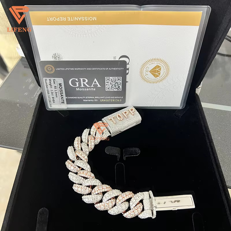 Hip Hop Rapper Jewelry VVS Moissanite Diamond Cuban Bracelet With Name Clasp Gold Plated Sterling Silver Gift for Occasions