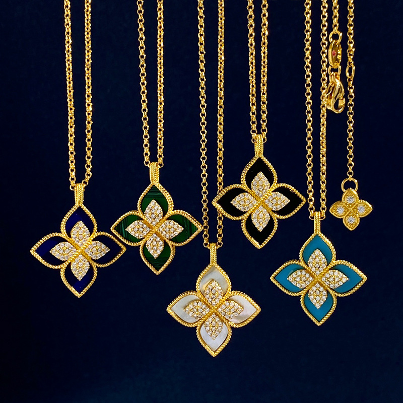 New Arrival High-Quality Designer Necklace Rhombus Four-Leaf Clover Diamond-Encrusted 18K Gold Plated Flowernecklaces for Women - Luxury Jewelry