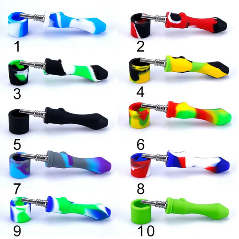 Smoking Pipes Silicone Nectar Collector Kit With 10mm Titanium Quartz Nail Tip Dab Straw Multiple Colors Mini Hand Pipe
