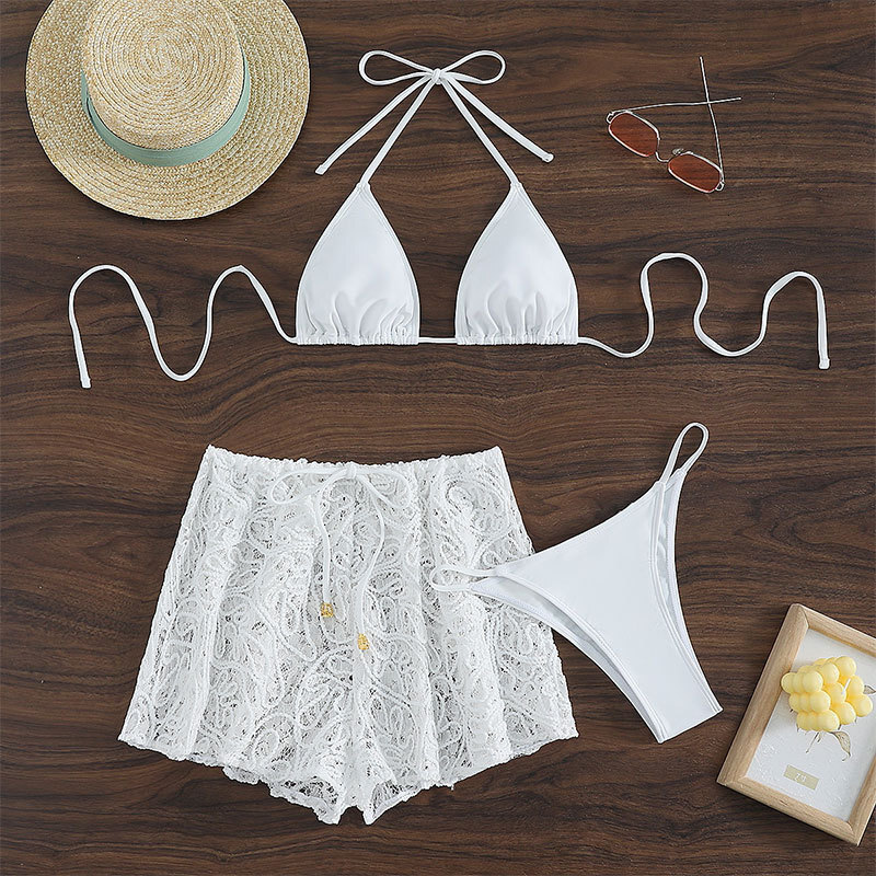 2025 Women's Beach Pants Designer Beach Outfit New Lace Up Mesh Women's Swimsuit Split Style Women's Sexy Hollow Swimming Suit Bikini C