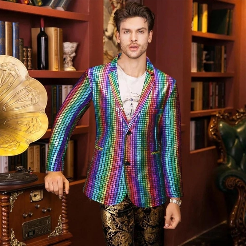 Sequins Blazers Shiny Suit Jacket Halloween Outfits Two Button Blazer Tuxedo Disco Glitter Party For Men Dinner 250214