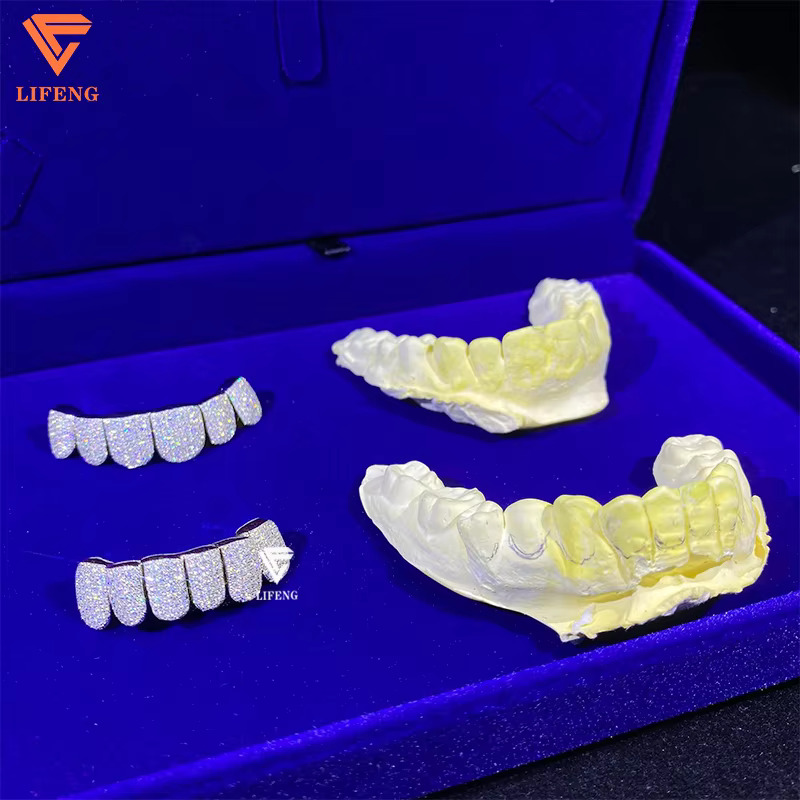 Moissanite Grillz for Teeth Diamond Hip Hop White Gold Plated 925 Sterling Silver Grillz Custom Iced Out Grillz Fashion Jewelry