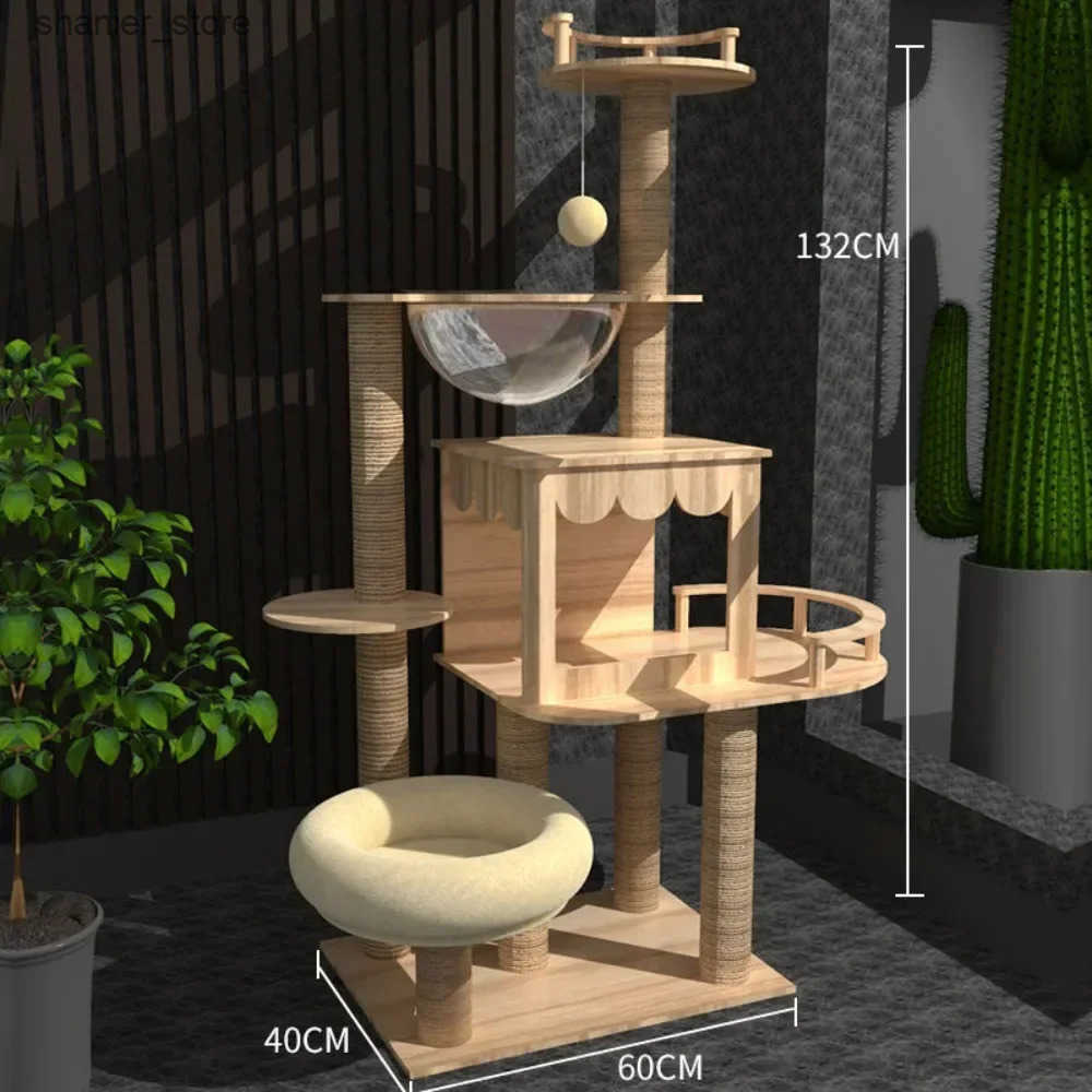 Cat Floor-to-Ceiling Multi layer cat tree with cat nest wear-resistant cat scraper space capsule large cat tower cat play cat tree house