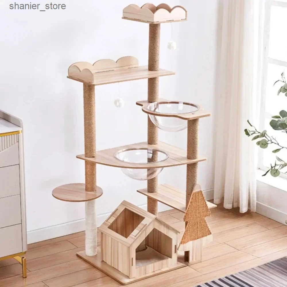 Cat Floor-to-Ceiling Multi layer cat tree with cat nest wear-resistant cat scraper space capsule large cat tower cat play cat tree house