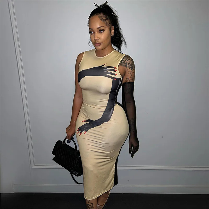 Summer top womens personalized fashion dress spice girl slim niche sense sleeveless long dress vintage harajuku clothes 250317