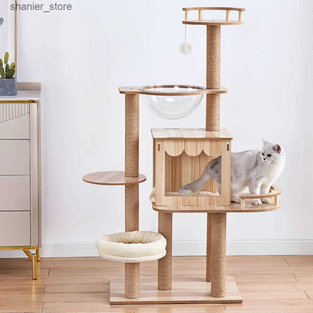 Cat Floor-to-Ceiling Multi layer cat tree with cat nest wear-resistant cat scraper space capsule large cat tower cat play cat tree house