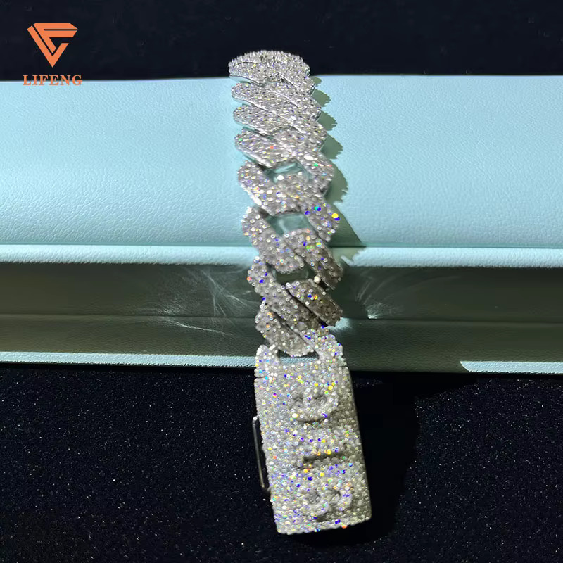 14mm Custom Fashion Jewelry Cuban Link Chain Bracelets White Gold Plated 925 Silver Vvs Moissanite Bracelet for Men and Women