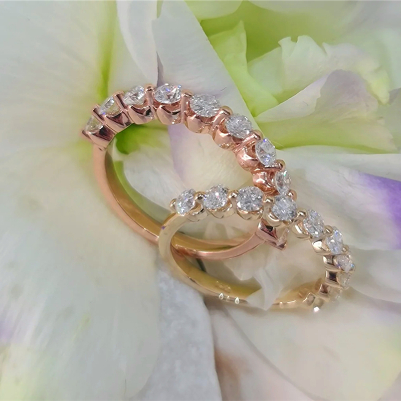 Jewelry 10 Stones Round Cut 1.0 Carat Lab Diamond Half Eternity Ring For Women 14K 18K Yellow Gold Wedding Stackable Ring