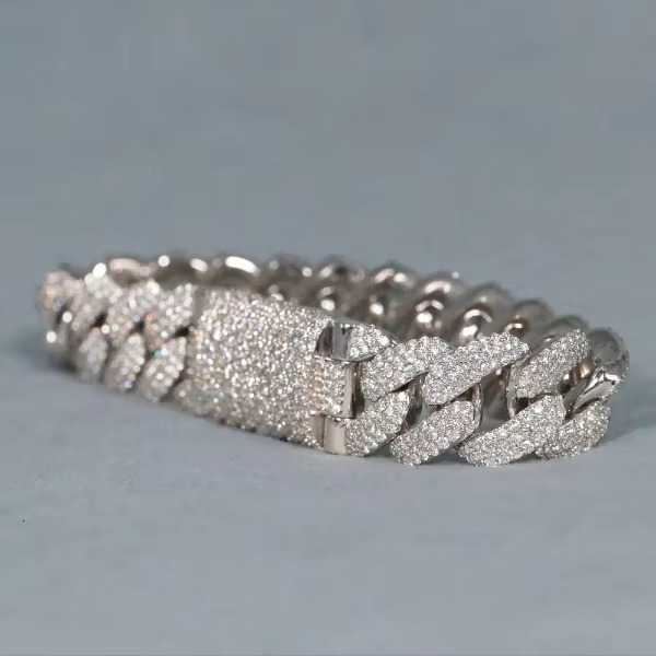 925 Sterling Silver Custom Heavy Cuban15mm Bracelet Moissanite Diamond for Party Gift GIA Certified Hip Hop Jewelry Wholesale