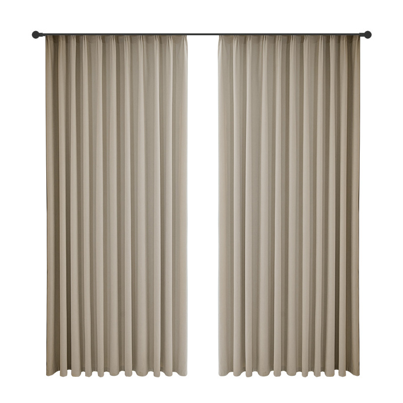 B317 Cream style thick herringbone pattern chenille curtain fabric modern living room bedroom blackout sunscreen soundproof curtain finished product