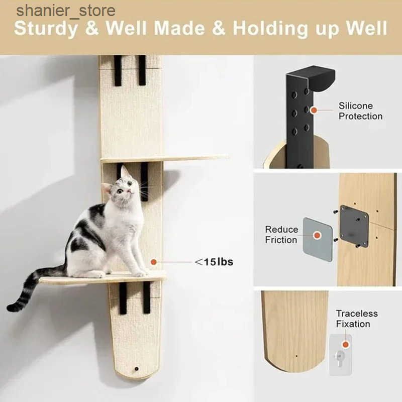 Wooden Cat Climbing Frame with 4 Layers - Vertical Tower Shelf for Cats - view 3