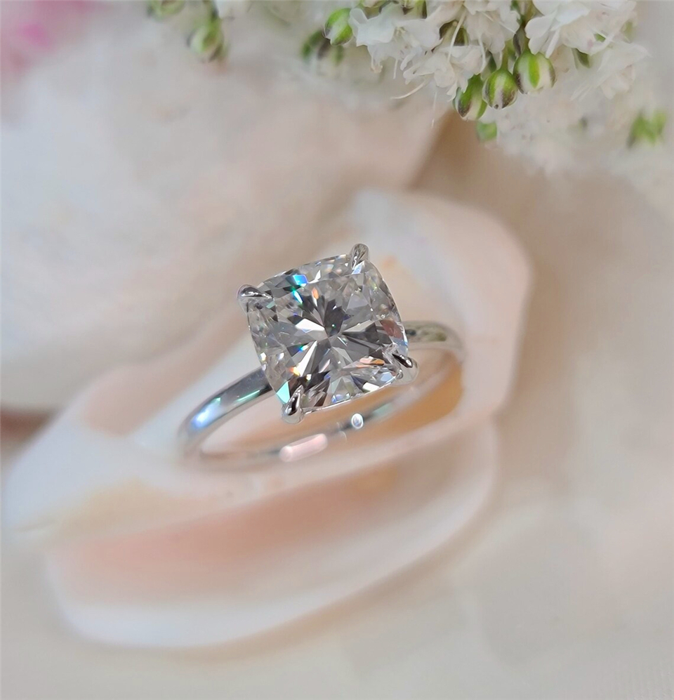Cushion Cut Lab-Grown Diamond Solitaire Engagement Ring - Jewelry 3 CT E VS1 14K White Gold IGI Certified