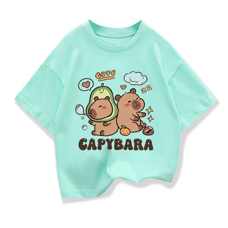 2025 Kids Shirts Capybara Printed Cartoon T Shirt for Girls Summer Animal Printing Boy T Shirt Tops Tees Children Clothes 250407