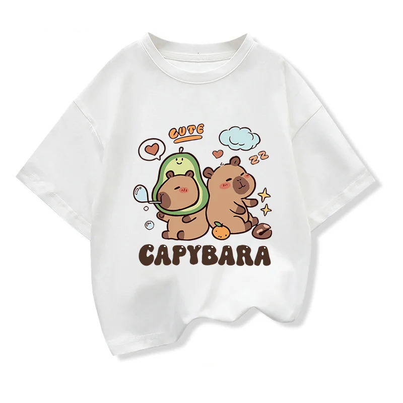 2025 Kids Shirts Capybara Printed Cartoon T Shirt for Girls Summer Animal Printing Boy T Shirt Tops Tees Children Clothes 250407