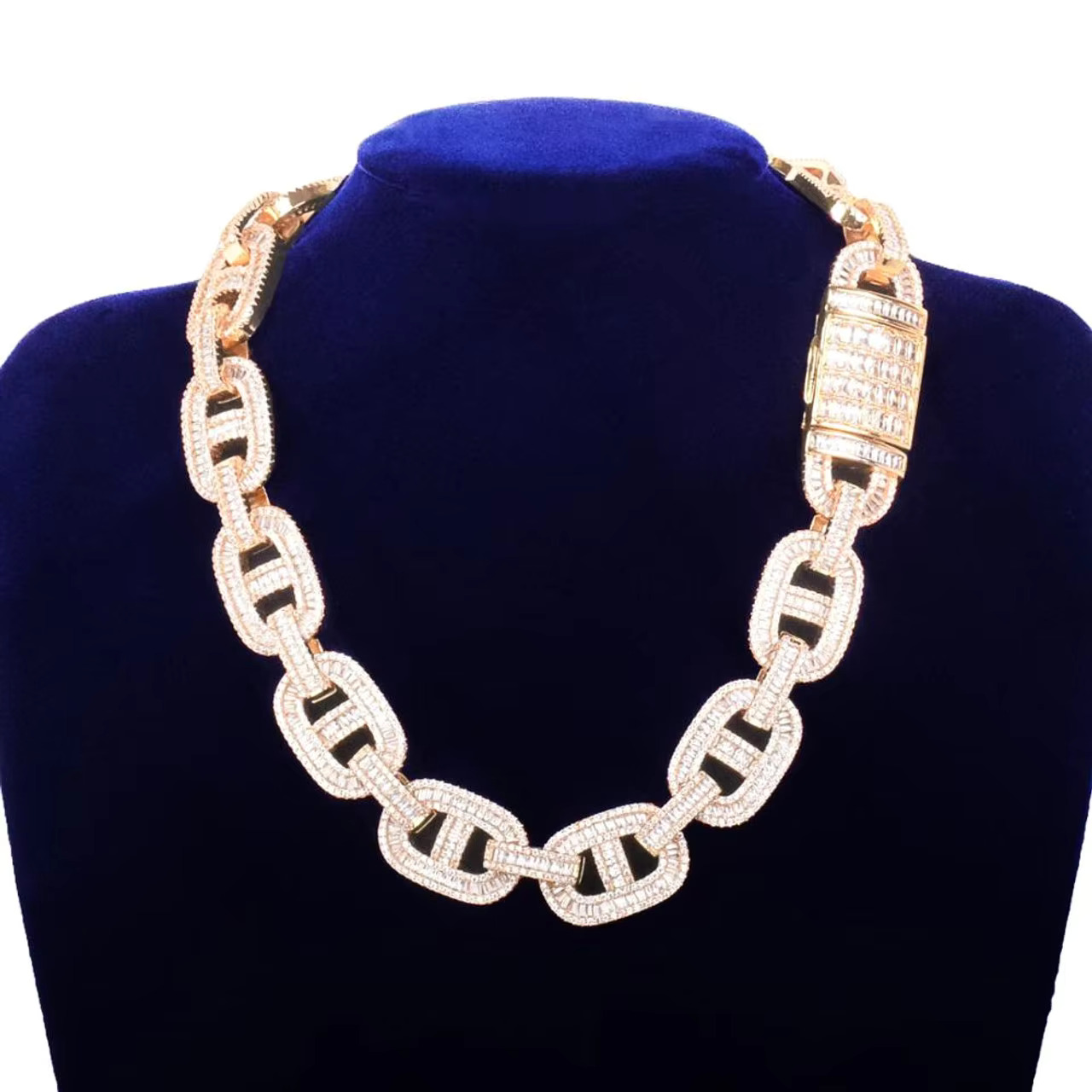 24K Gold 925 Silver 18mm Flooded Ice Cuban Link Chain Moissanite Necklace