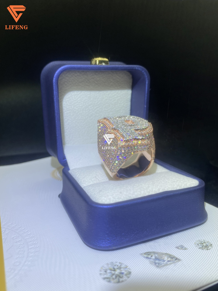 Mens Fine Jewelry 925 Silver Rose Gold Plated Moissanite Diamond Initial Letter P Ring Cut Hand Shape for Parties