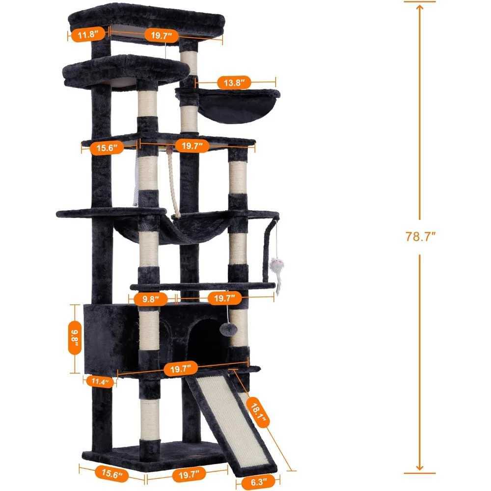 Cat Furniture Scratchers Cat Tree 2 Wide Plush Perches Cat Condo with Wooden Planks and Large Cave Trees Used for Castle Tower Supplies Pet Products C - view 3