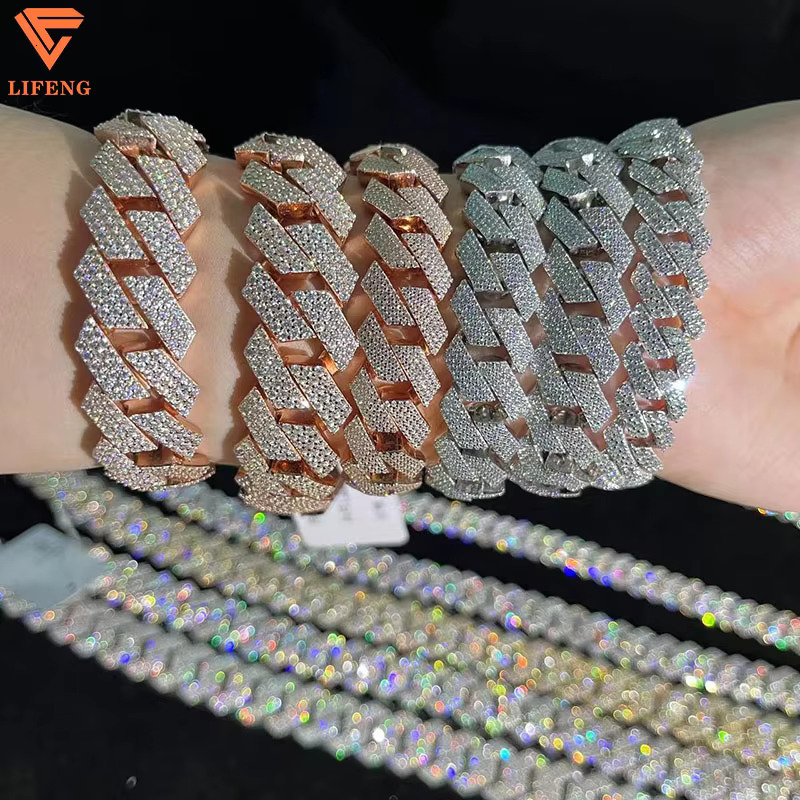 Wholesale Price High Quality Factory Jewelry 14K White Rose Gold Plated Soild 925 Silver VVS Moissanite Chain Men Cuban Bracelet