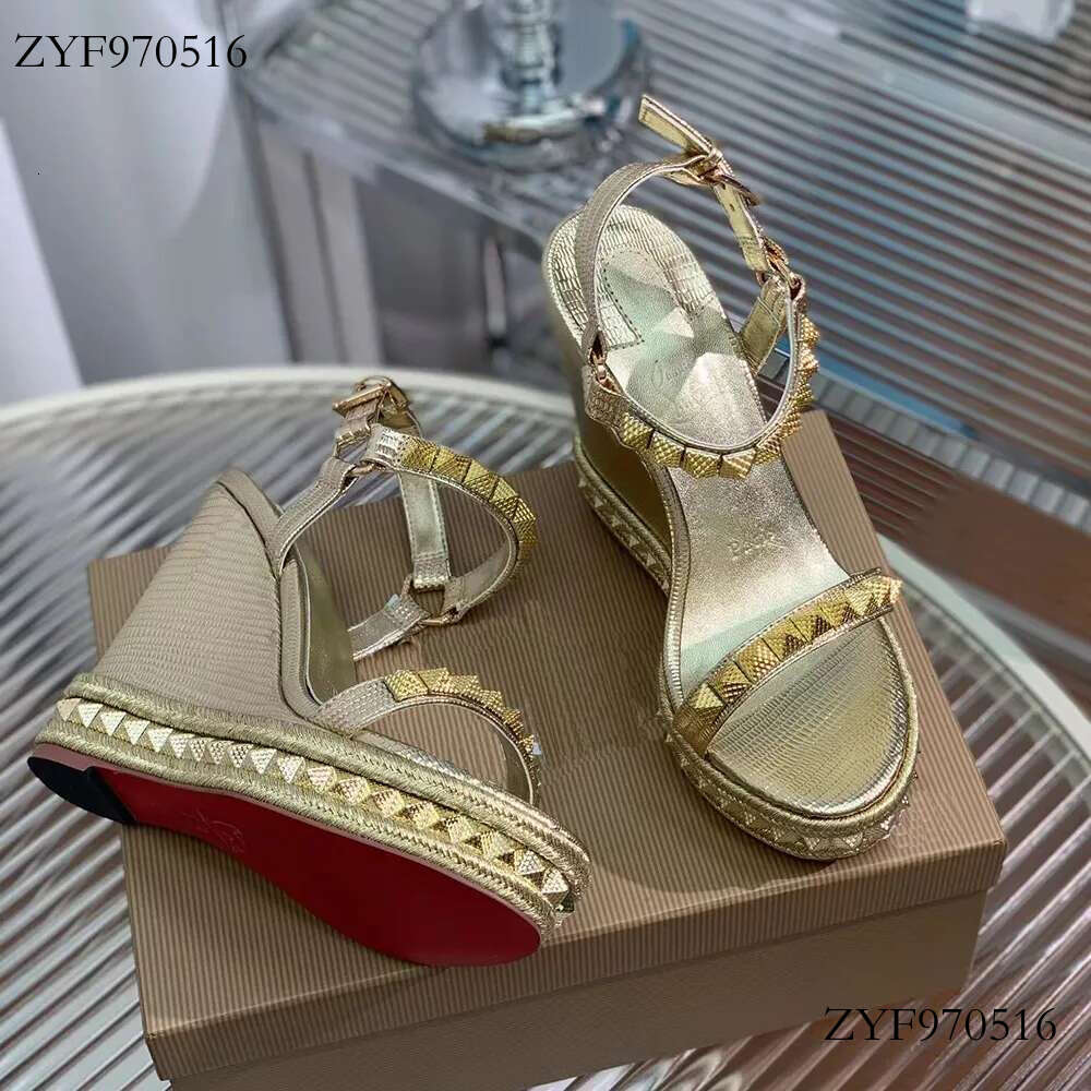 Wedge platform Sandals Hardware buckle decoration pumps heels Ankle strap reveag toe dress women's designers evening shoes factory footwear with box zyf