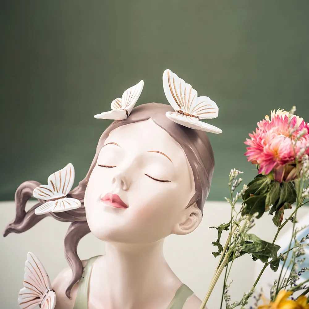 30cm Butterfly and Girl Vase Statue Handmade Modern Art Figurines Home Decoration Living Pink Room Interior Bedroom Decor Resin X250317