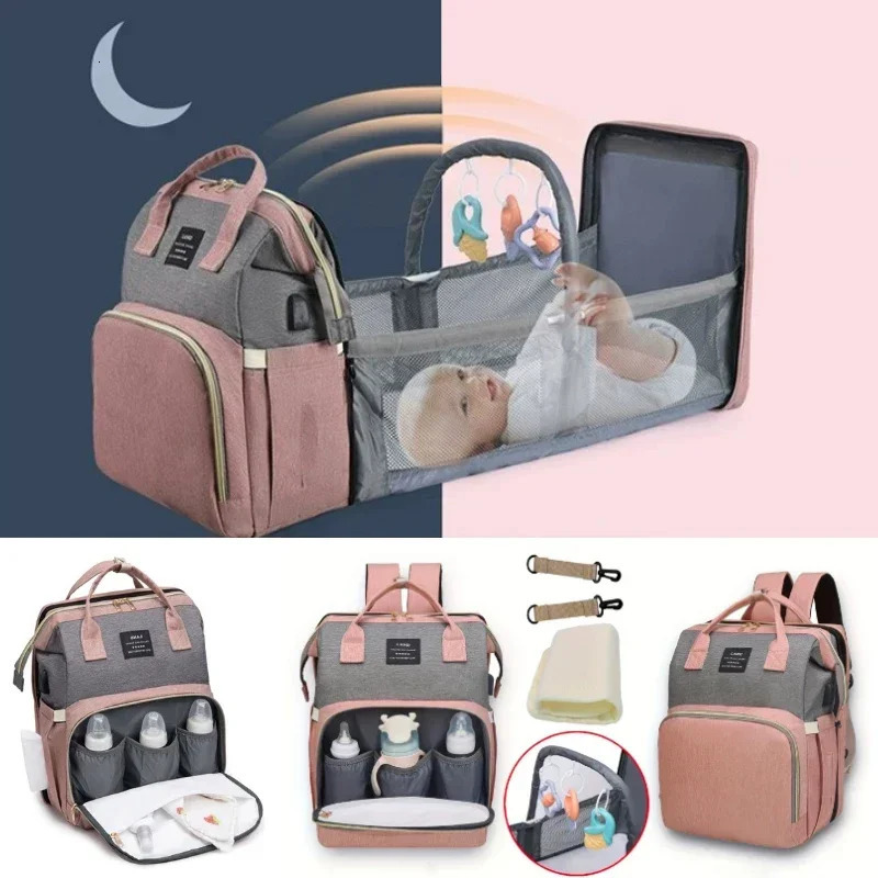 Ultimate Mommy Bag for Travel - Large-capacity Foldable Backpack with Crib Bed and Diaper Bag 250317