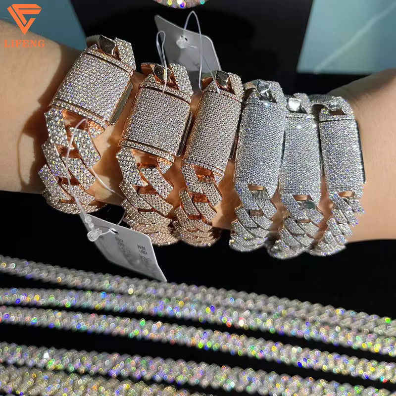 Custom 2 Row 10-18mm Hip Hop Bracelet Iced Out Diamond Moissanite With Sterling Silver 925 Cuban Link Chain Gold Pearl Jewelry