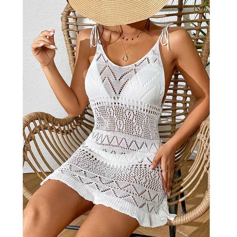Sexy Womens Crochet Beach Dress See-through Beachwear Pareo Swimsuit Woman Bathing Suit White Dress Beach Cover Up Women Holiday M250304