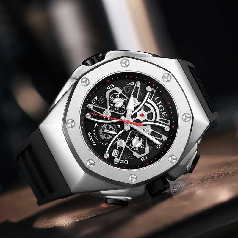 LIGE Fashion Hollow Watches Mens Business Watch Male Casual Skeleton Quartz WristWatch for Men Luminous Auto Date Silicone Strap