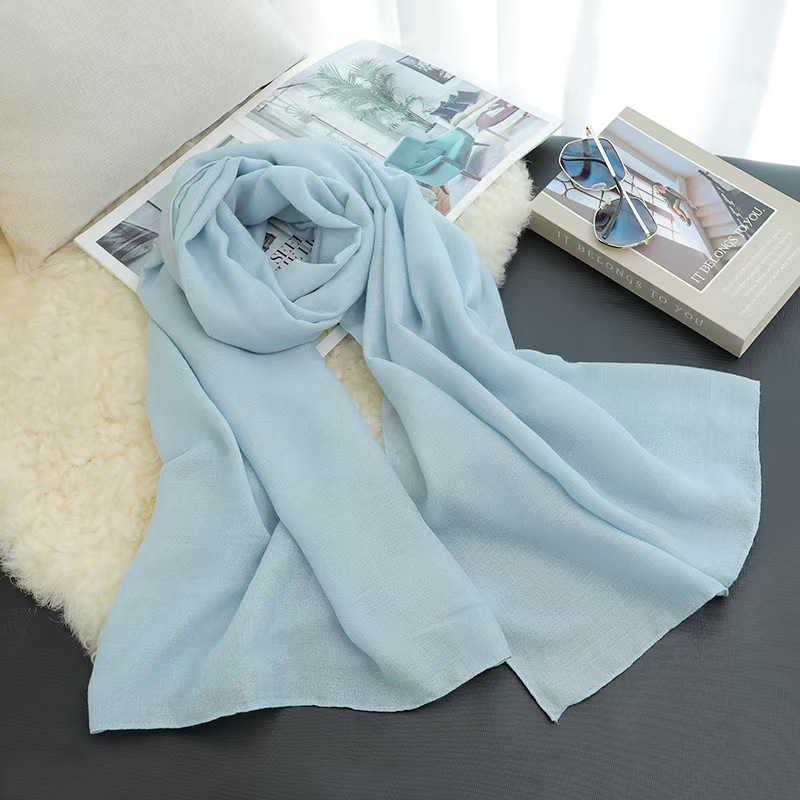 K155 New solid color cotton and linen scarf women's silk scarf square scarf high-end literary and versatile thin long silk scarf shawl