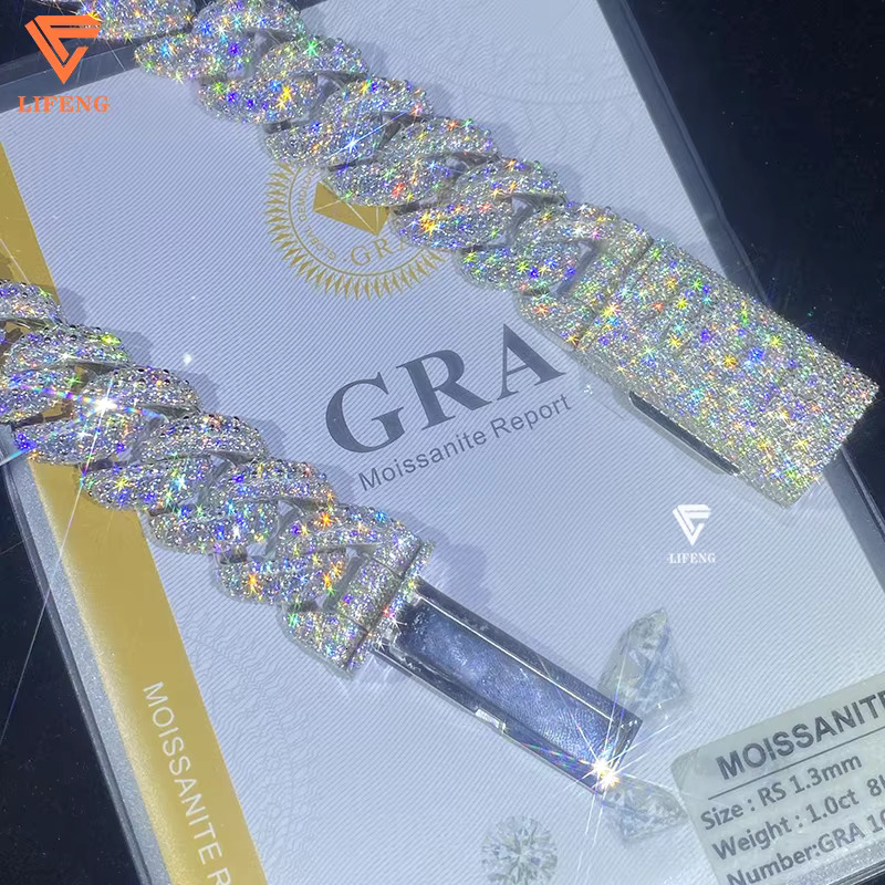 20MM High Quality Vvs Moissanite Big Necklaces Diamond Tester-Pass 925 Sterling Silver Raised Heavy Cuban Link Chain Fine Jewelry Men