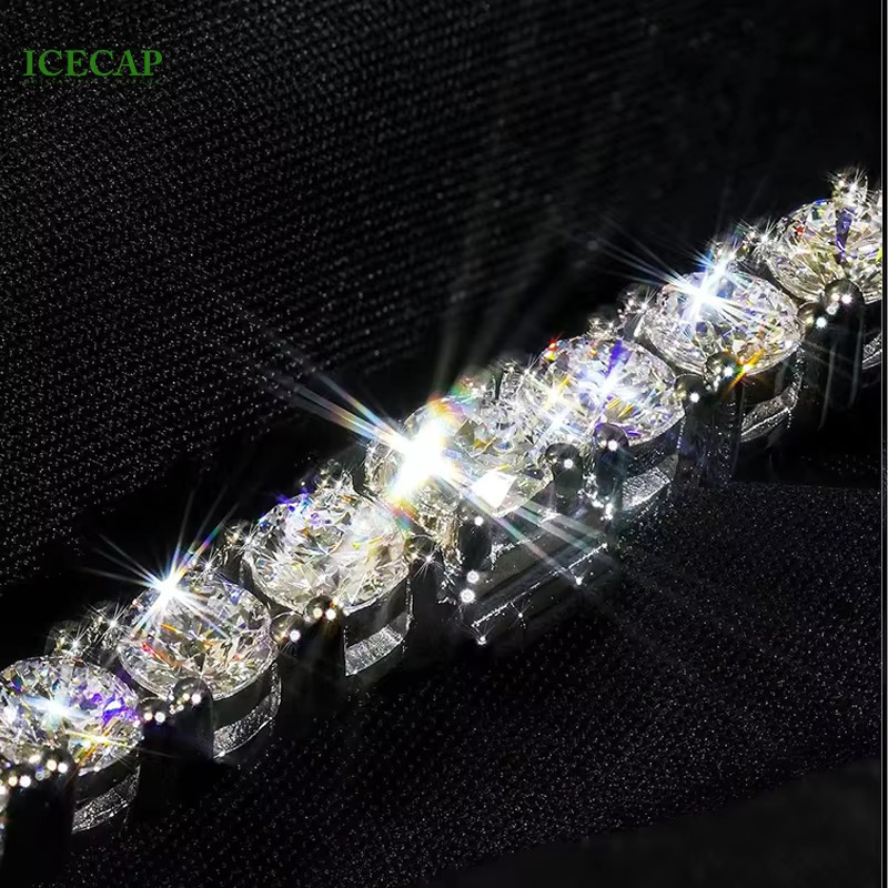 Hot Iced Out Round Brilliant Cut VVS Moissanite 925 Silver Tennis Chain Bracelet Elegant Tennis Chain Bracelet for Men Women