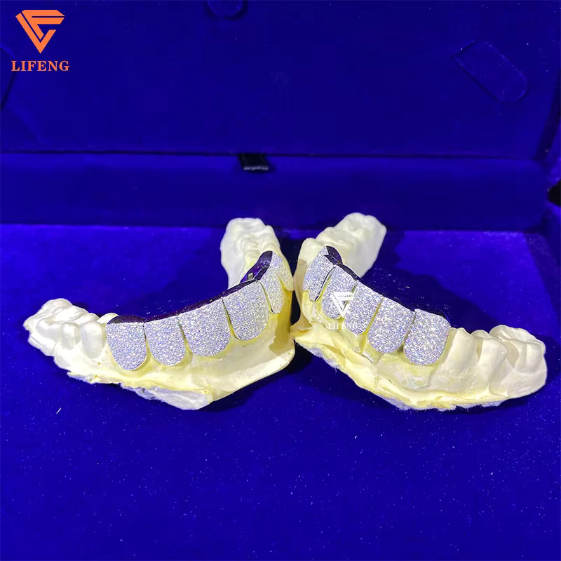 Moissanite Grillz for Teeth Diamond Hip Hop White Gold Plated 925 Sterling Silver Grillz Custom Iced Out Grillz Fashion Jewelry