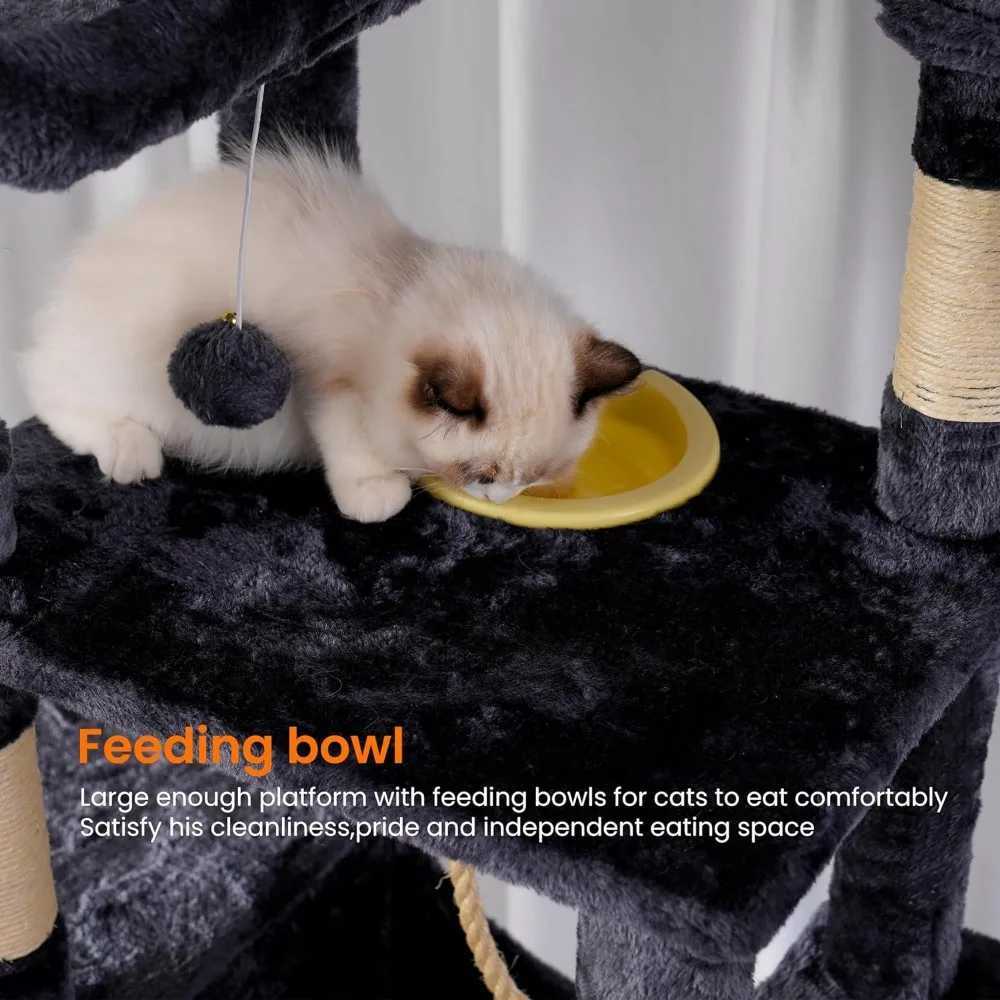 Cat Furniture Scratchers Cat Tree 2 Wide Plush Perches Cat Condo with Wooden Planks and Large Cave Trees Used for Castle Tower Supplies Pet Products C - view 6