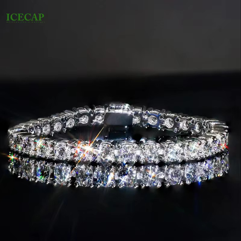 Hot Iced Out Round Brilliant Cut VVS Moissanite 925 Silver Tennis Chain Bracelet Elegant Tennis Chain Bracelet for Men Women