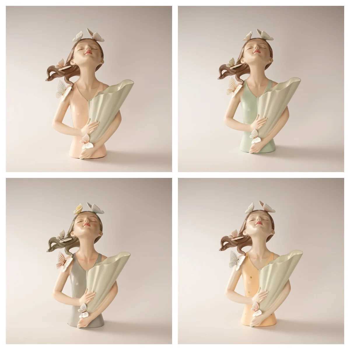 30cm Butterfly and Girl Vase Statue Handmade Modern Art Figurines Home Decoration Living Pink Room Interior Bedroom Decor Resin X250317