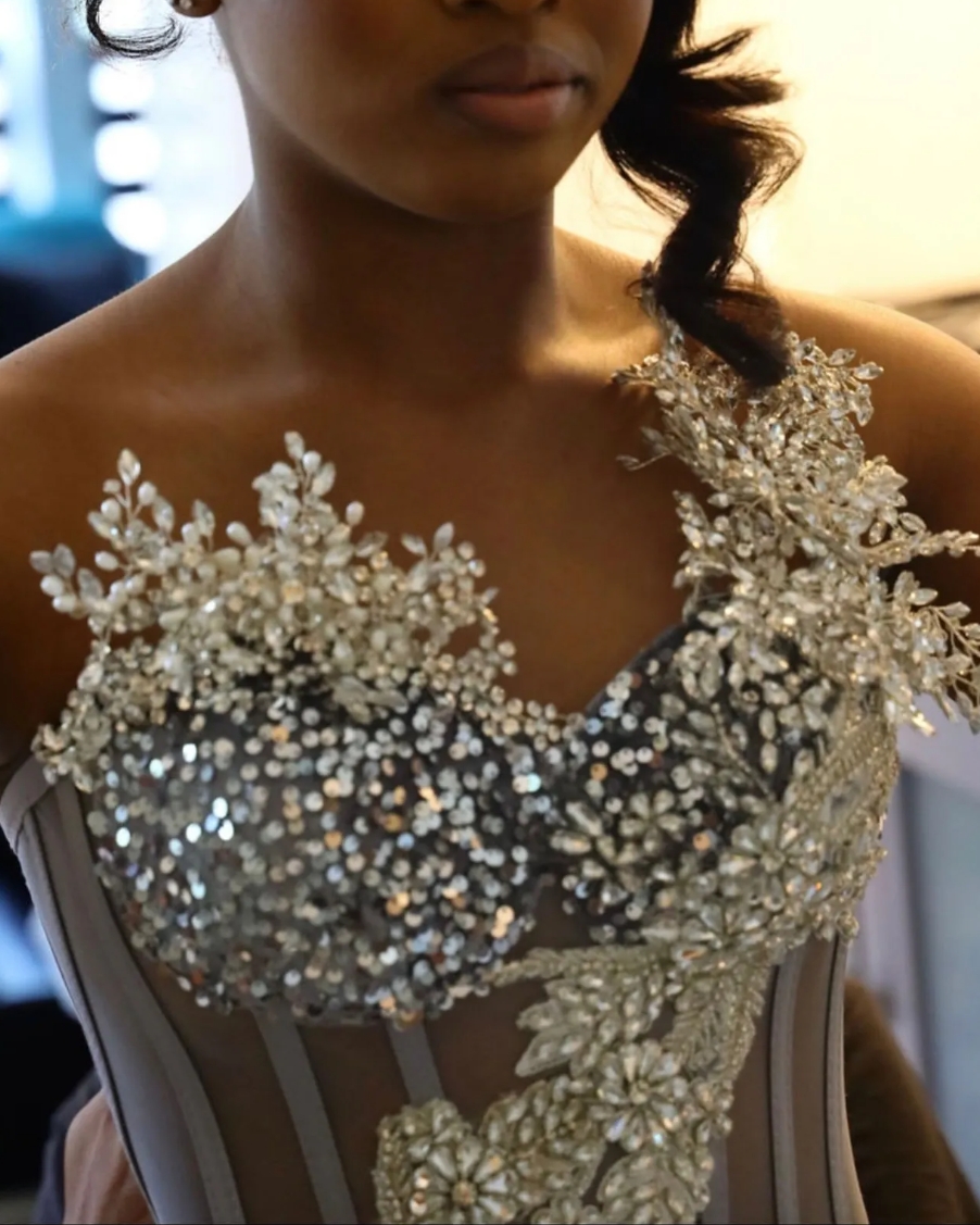 Aso Ebi Silver Mermaid Prom Dresses 2026 One Shoulder Crystals Sequined Evening Party Second Birthday Engagement Gowns Plus Size Dress Special Occasio