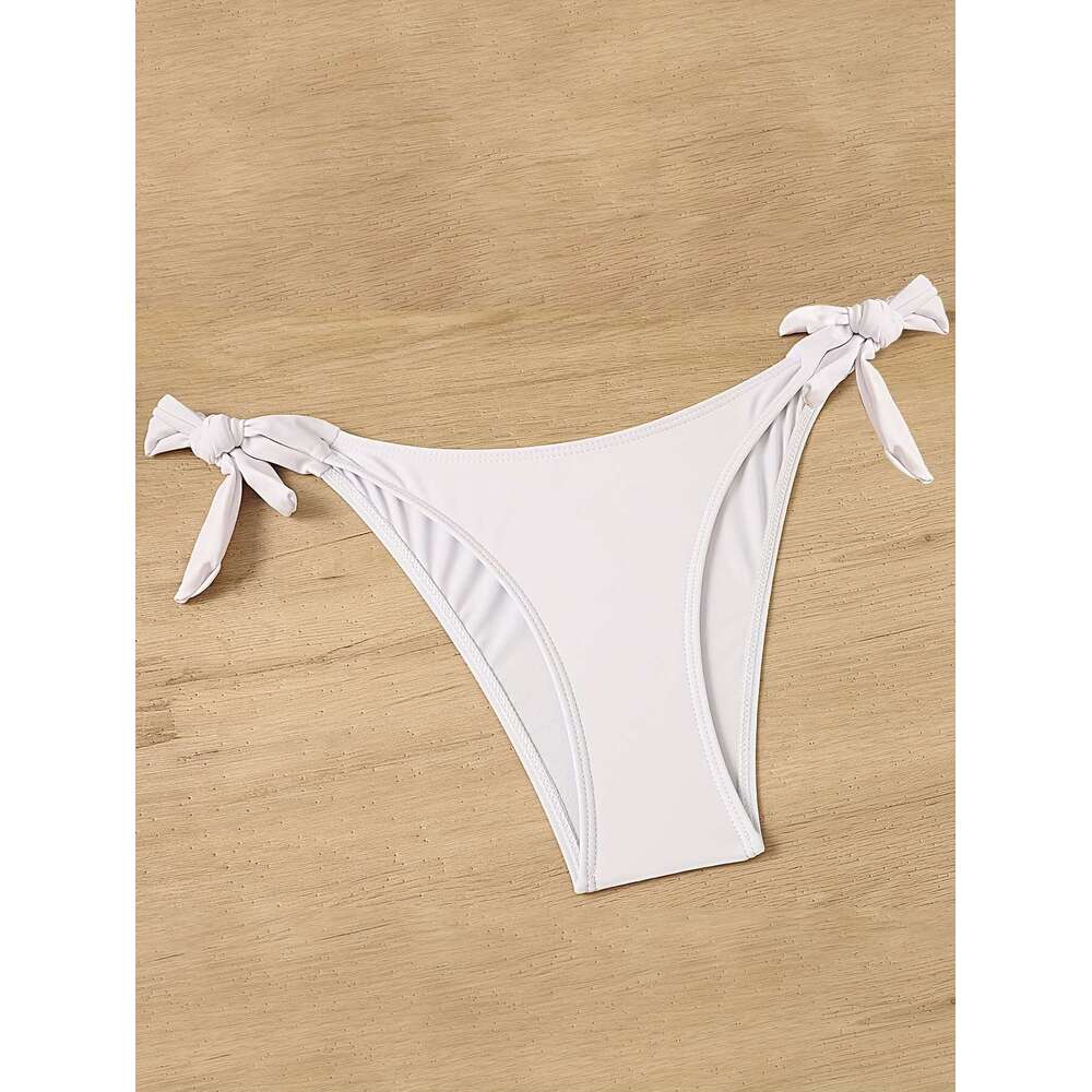 Chic White Bikini Set for Ladies - Vibrant Halter Swimsuit with Adjustable Straps and Secure Tie-Side Briefs