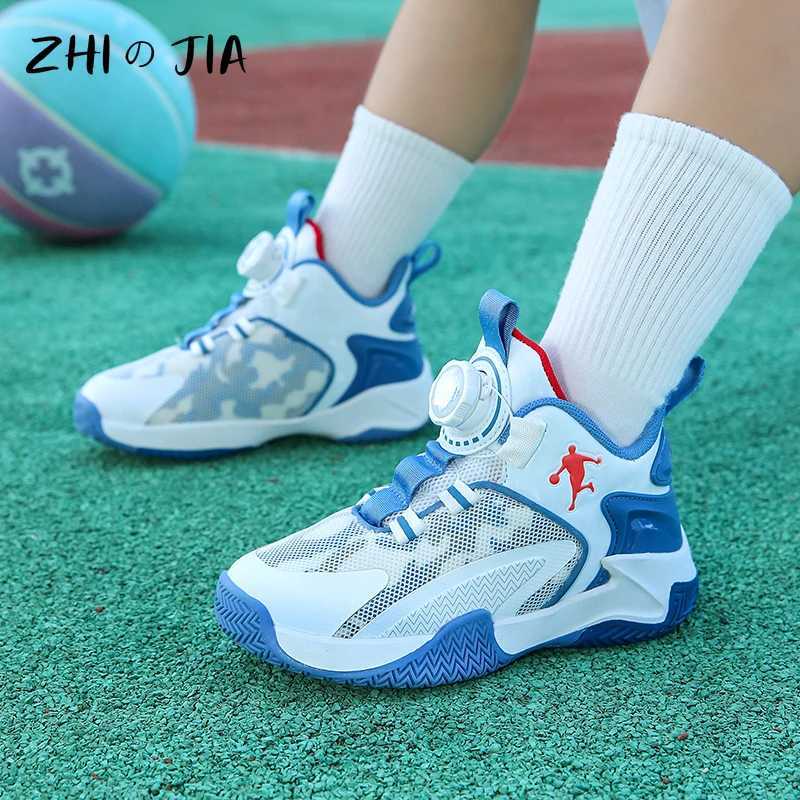 New Arrival Durable basketball shoes with childrens rotating buckle boys mesh breathable sports shoes students fashion trend matching football uniform