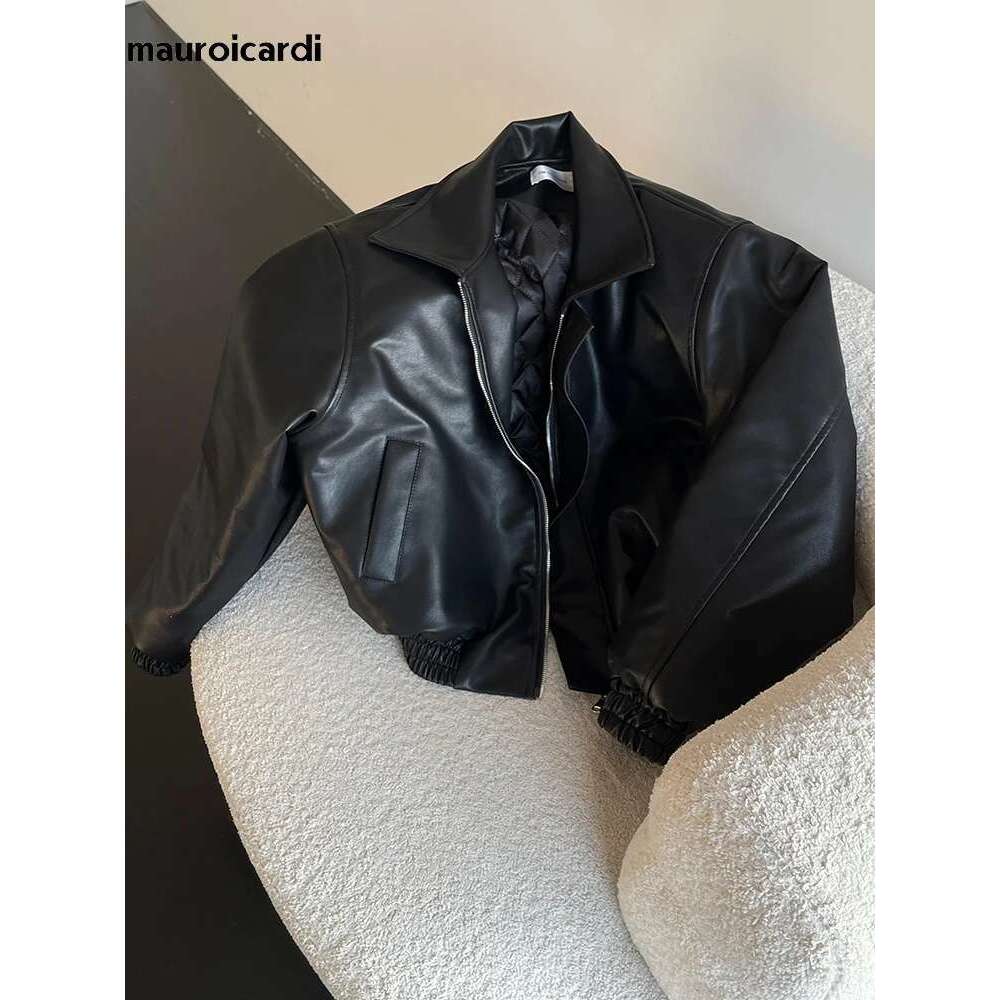 Men's Mauroicardi Spring Autumn Cool Oversized Short Black Soft Pu Leather Jacket Men Zipper Designer American Vintage Clothes 250526