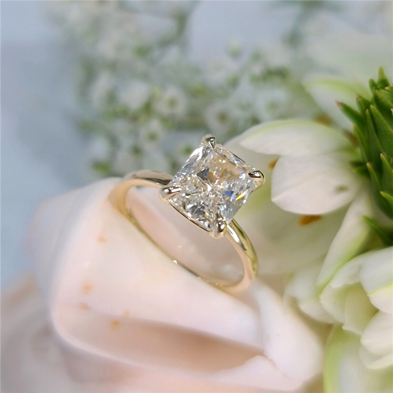 Jewelry 14K Yellow Gold Radiant Lab Grown Diamond Engagement Ring CVD Lab Grown E VS1 Radiant Cut Diamond Solitaire Promise Womens Gold Ring
