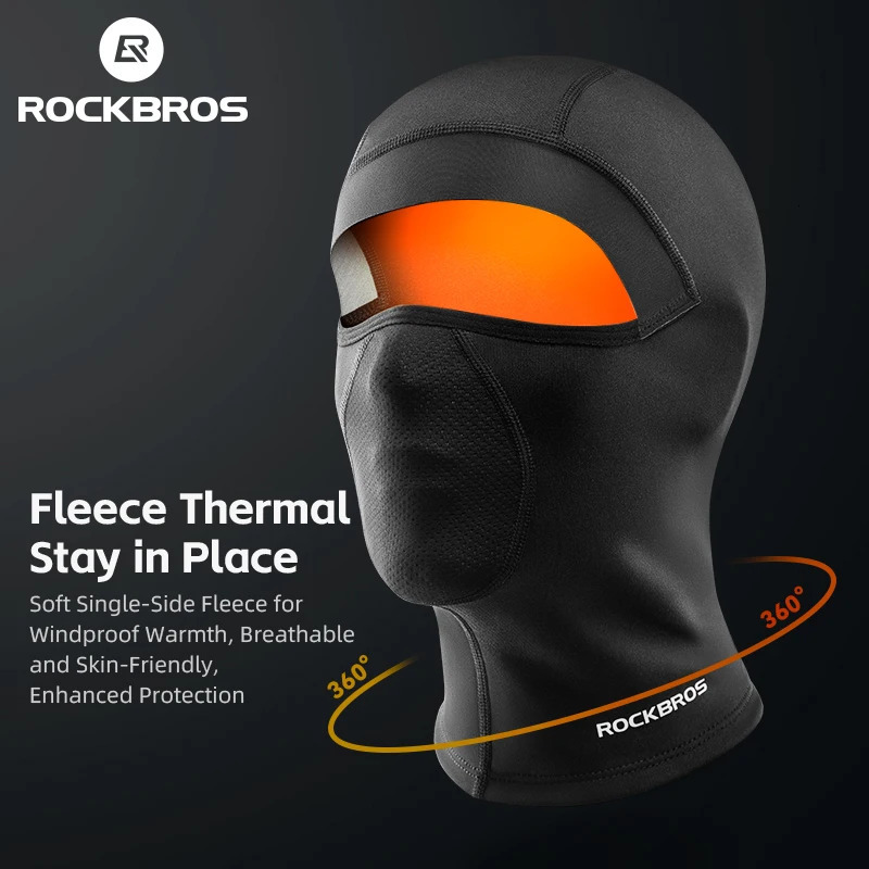 ROCKBROS Bicycle Fleece Head Mask Windproof Cycling Face Mask Balaclava Breathable Warm Bike Equipement Skiing Fleece Headgear 250317
