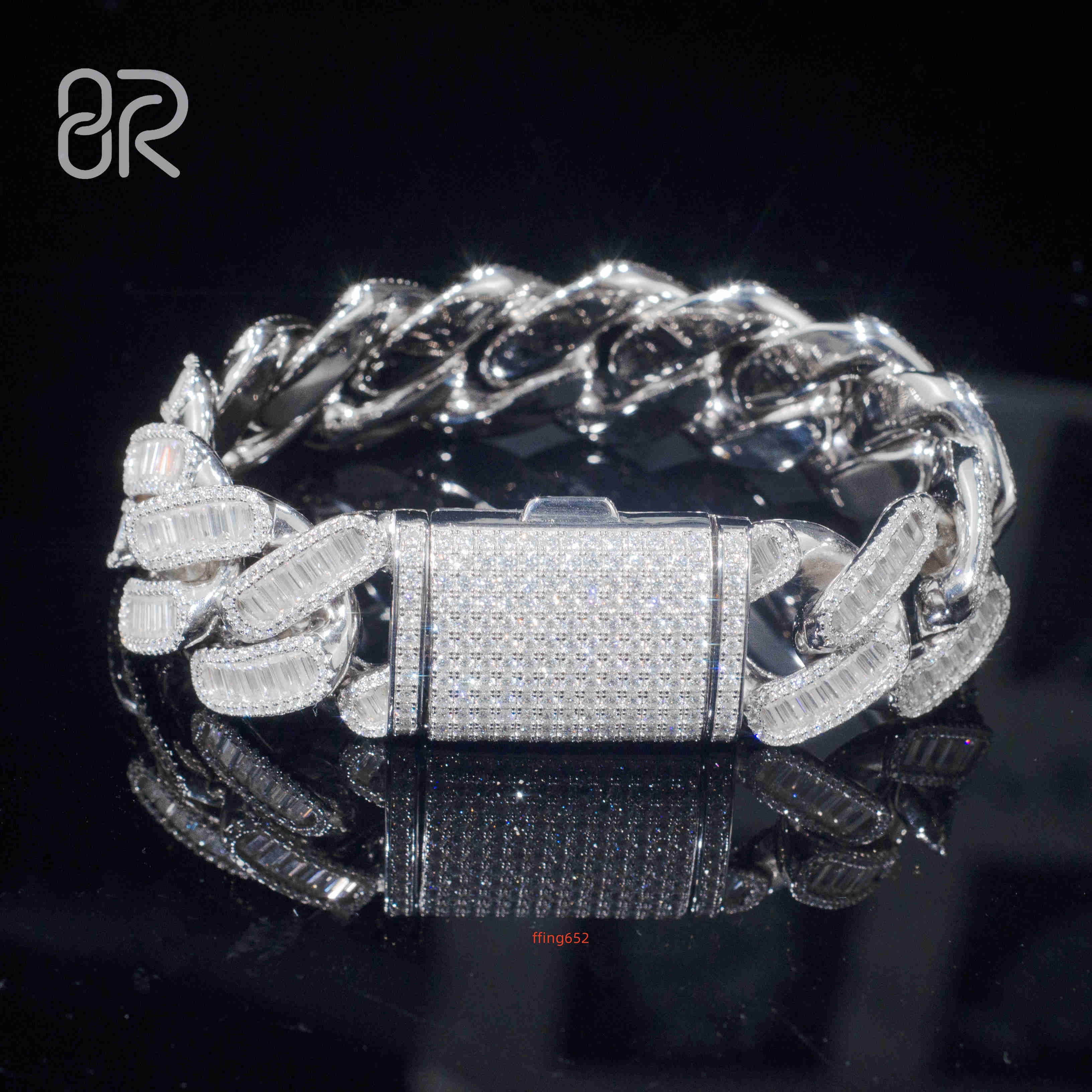 Custom Vvs Iced Out Baguette Moissanite Diamond Cuban Link Chain Hip Hop Bracelet 14K Gold Silver Fine Jewelry Men 15mm