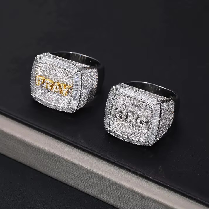 Original in Stock Iced Out Moissanite Ring Fashion Jewelry 14k Gold Hip Hop Moissanite Diamond Cuban Ring for Men