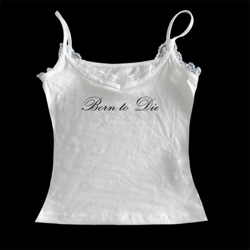 Womens Sleeveless Camisole Y2K Sexy Lace Streetwear Hip Hop Punk Rock vintage Emo Girls Chic Letter Print Gothic Slim baby Tops 250317