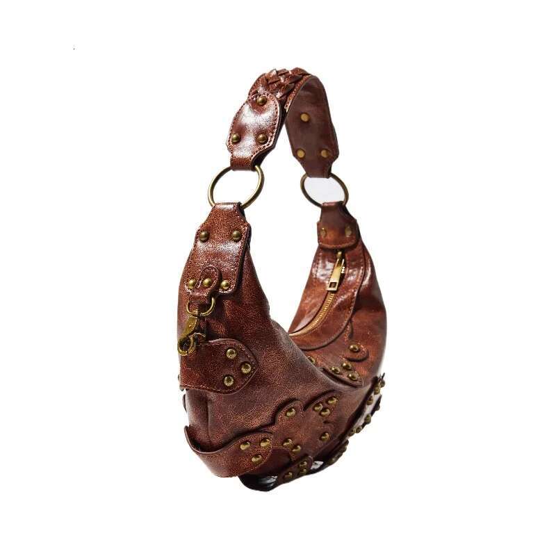 Ral Studded Hobo High Quality E Faux Leather Boho Moto Styg Shoulder Bag Women Original Brands Designer Female Bags